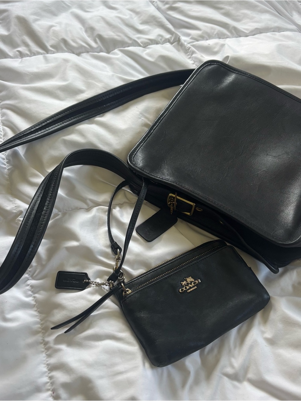 Vintage 1990s Coach Black Leather Crossbody with Matching Wristlet